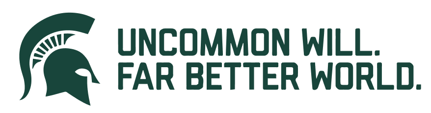 Green Spartan helmet logo next to the text “Uncommon Will. Far Better World.” in bold uppercase letters