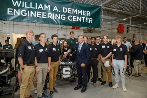 President Stanley and SAE students