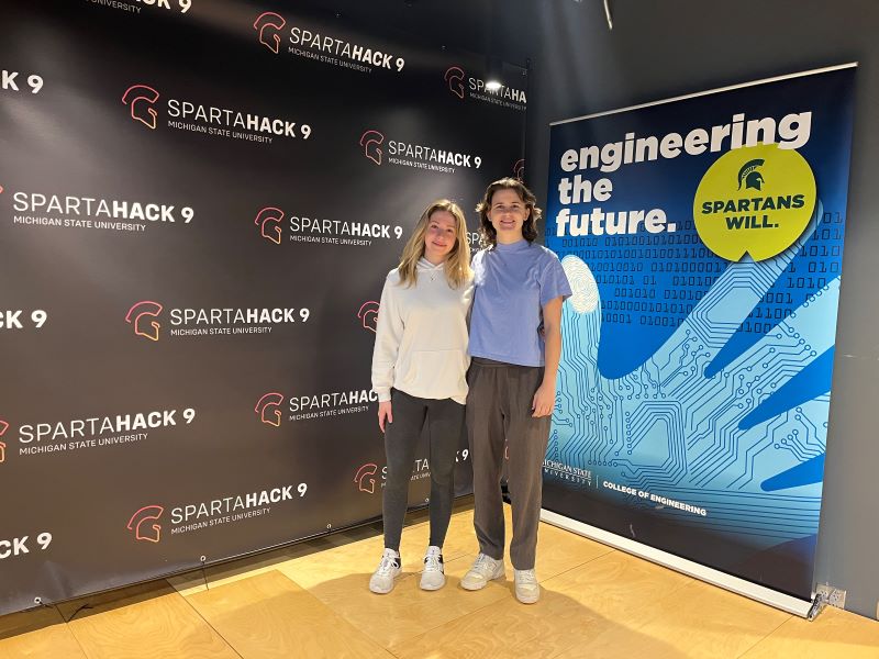 MSU computer science students Amelia Marine and Lauren Turpin participated in their first SpartaHack this year. They began the first phase of a project to create a mobile app for students to find group chats for specific classes.     