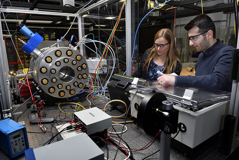 Elisa Toulson and Berk Can Duva have created new equipment to investigate flame and ignition characteristics of renewable and alternative fuels.