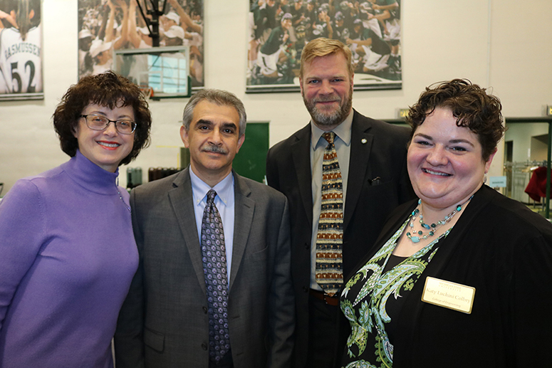 Laurie and Manooch Koochesfahani and Katy Luchini Colbry (right) welcomed Thomas D. Jeitschko Thursday at the 2018 Engineering Graduate Research Symposium. Thomas is the associate provost for graduate education and dean of MSU's Graduate School.