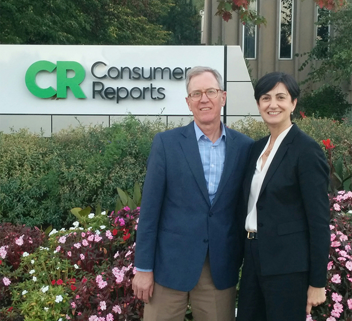 Associate Dean Tom Voice is vice chair of the board of directors at Consumer Reporters (CR) and has served on the board for 10 years. He is pictured here with CR President and CEO Marta Tellado.