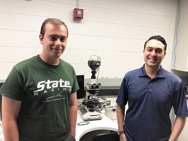 David Lambert (left) and Christopher Cugini are both working in MSU composite materials labs this summer as part of IACMI's largest intern class ever.