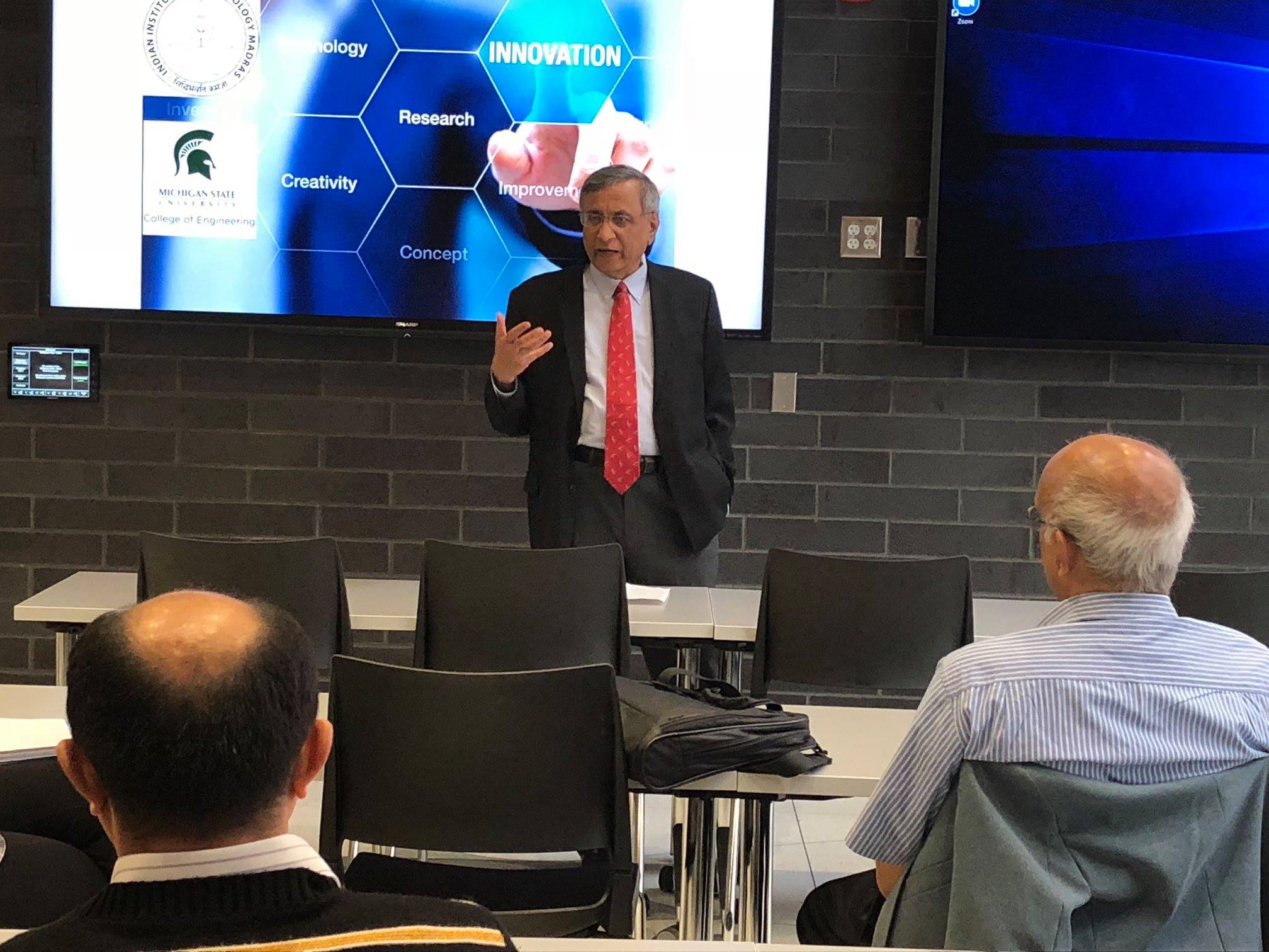 MSU Executive Vice President Satish Udpa offered greetings when faculty from MSU and ITT-M met in MSU's IQ/BME Building.