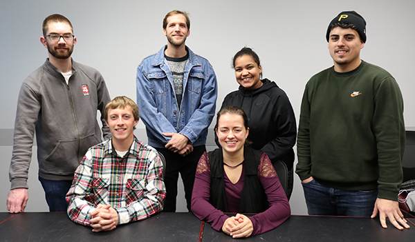 Among the CEE students who evaluated MSU's water treatment and storage project are (left, front): Andrew Sjogren and Briana Wendland, and (back) Adam Marshall, Kellen Boyd, Sahira Melo and Billy Zatezalo.