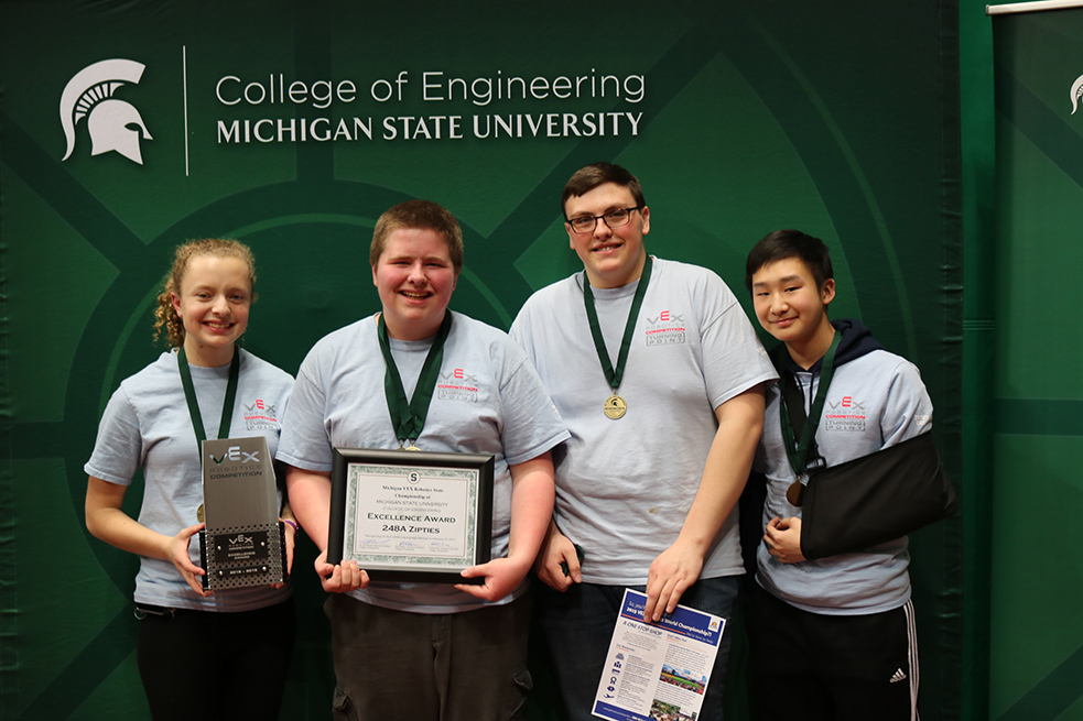 Zipties of Grandville won the coveted VEX Robotics Excellence Award at the 2019 Michigan championship, hosted by MSU.