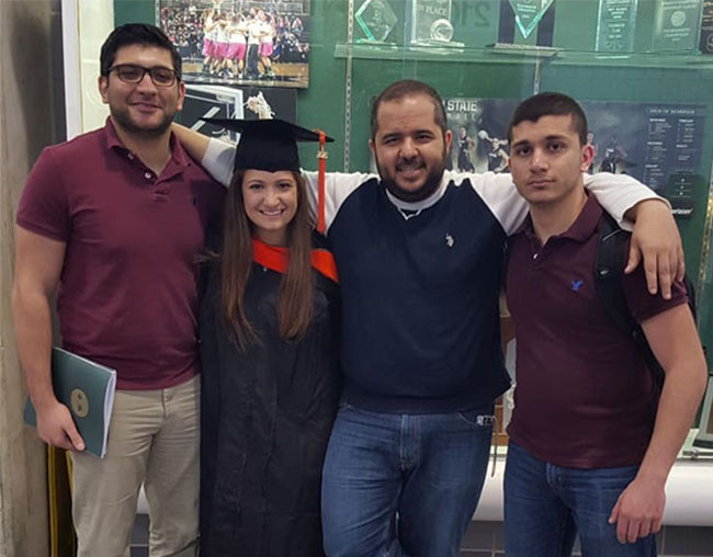 The Hejase family chose MSU to continue their family's higher education legacy. From left, Hussein, Charifa,¬†Jose, and Ahmad Hejase gathered in May 2016 to celebrate Charifa's graduation with a¬†master's degree in environmental engineering.