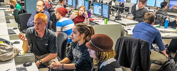 MSU Students working on computers in a Civil and Environmental Engineering lab