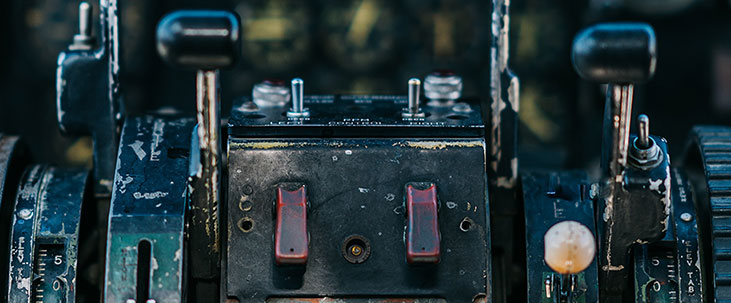 Close-up of an aircraft cockpit control panel
