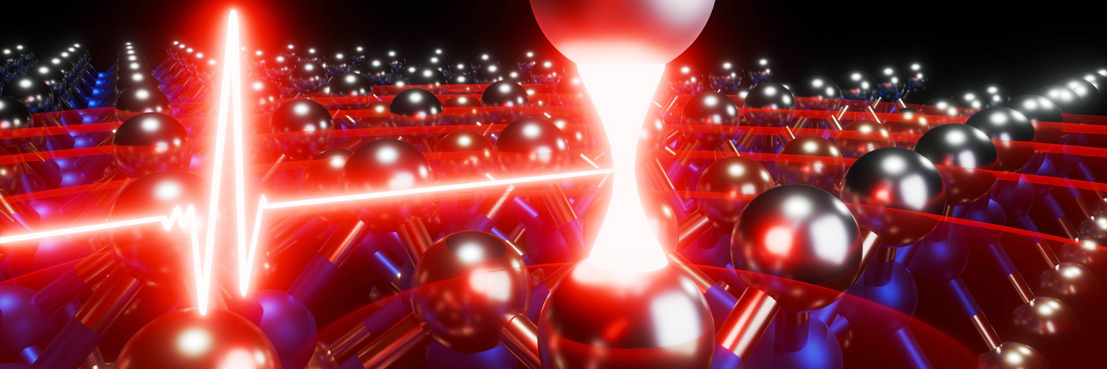Artistic rendering of wiggling atoms probed with THz pulse