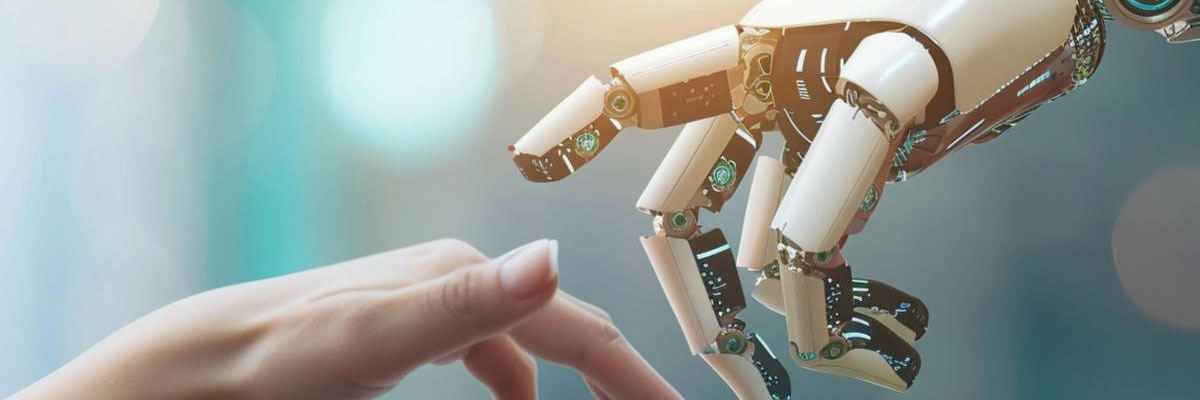 Human hand reaching for robotic hand