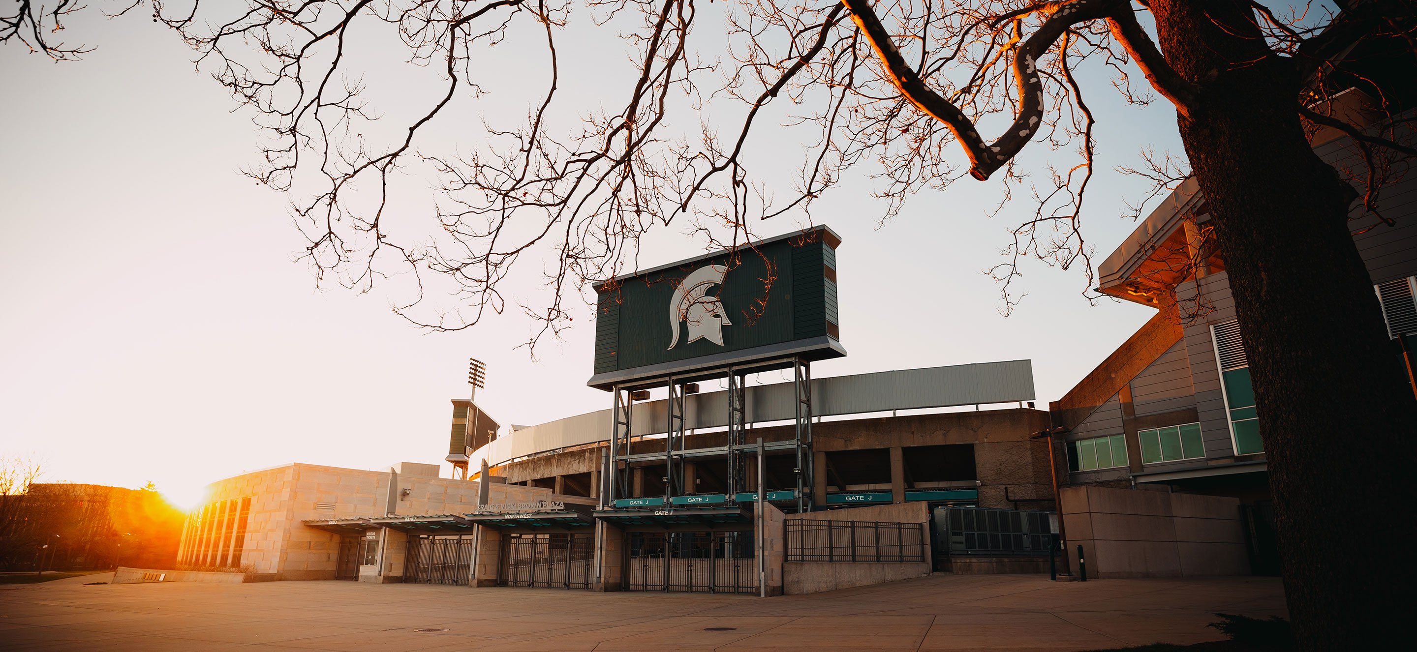 Entrance to Spartan Stadium with the stadium sign visible above the gates