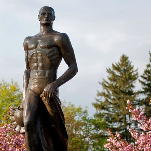 Sunny day with the focus of the MSU Spartan Statue with trees in the background"❓Sunny day with the focus of the MSU Spartan Statue with trees in the background