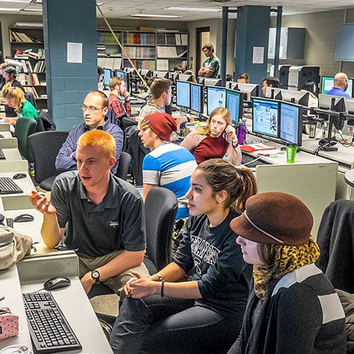 MSU Students working on computers in a Civil and Environmental Engineering lab