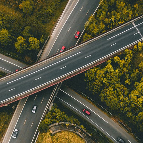 Birds eye view of a road overlapping each other