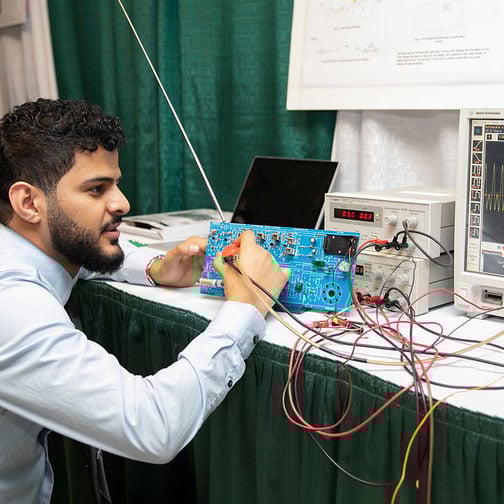MSU Engineering student showcasing their project during the 2019 Design Day