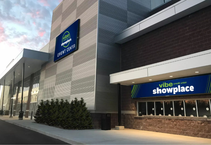 Exterior of the Vibe Credit Union Showplace event center.