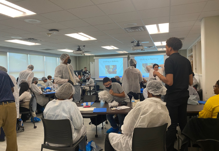 Students in a classroom pretending to be interns for a day