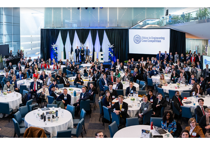 Students and professionals at the Ethics in Engineering Case Competition.