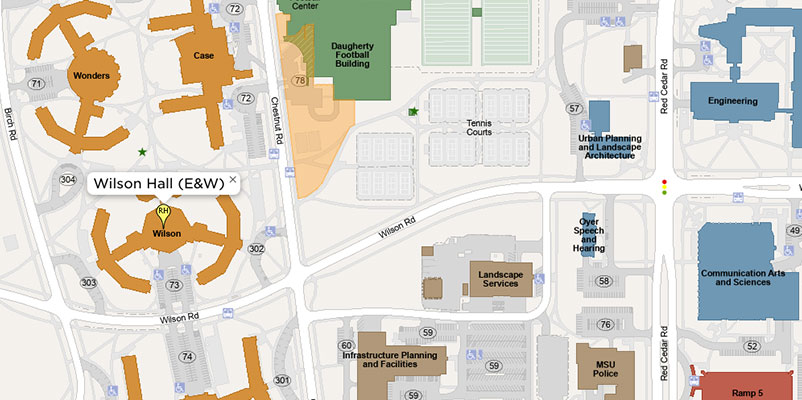 Map of Wilson Hall. The image will link to the MSU Interactive Map