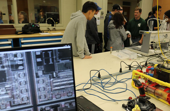 A computer and equipment used during Preview Day