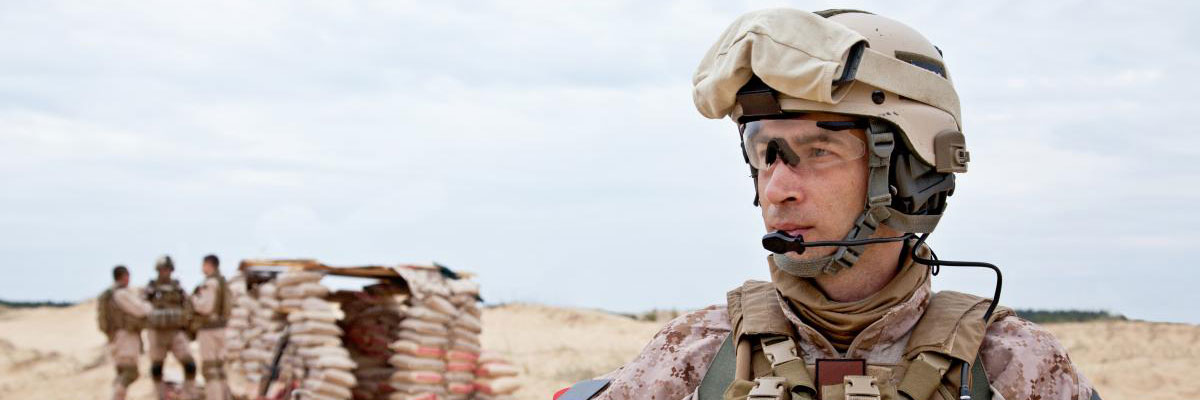 Soldiers in desert landscape