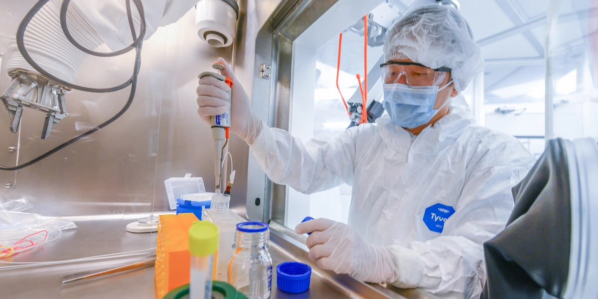 Person pipetting solution