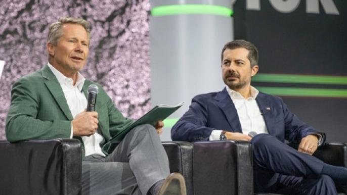 MSU president drives the start of Detroit Auto Show with Pete Buttigieg