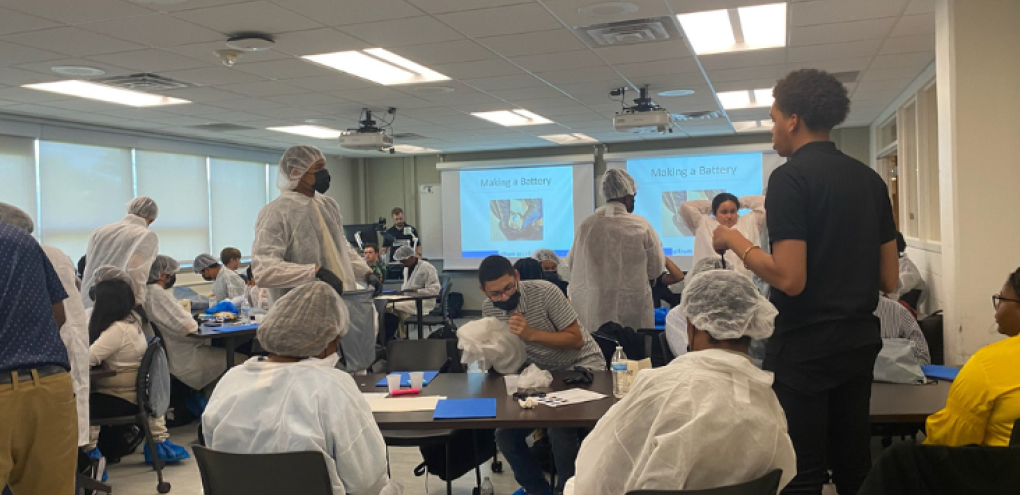 Students in a classroom pretending to be interns for a day