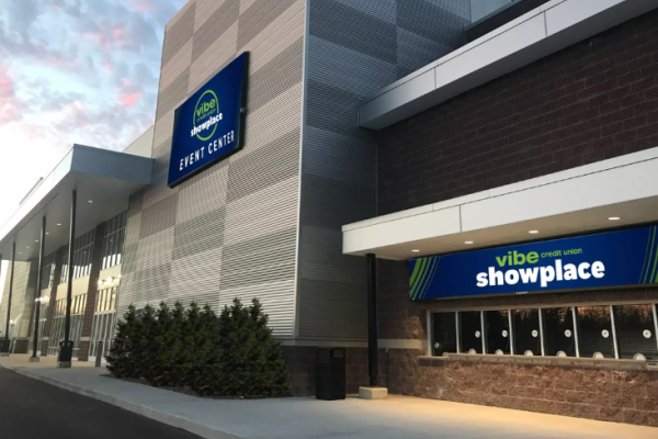 Exterior of the Vibe Credit Union Showplace event center.