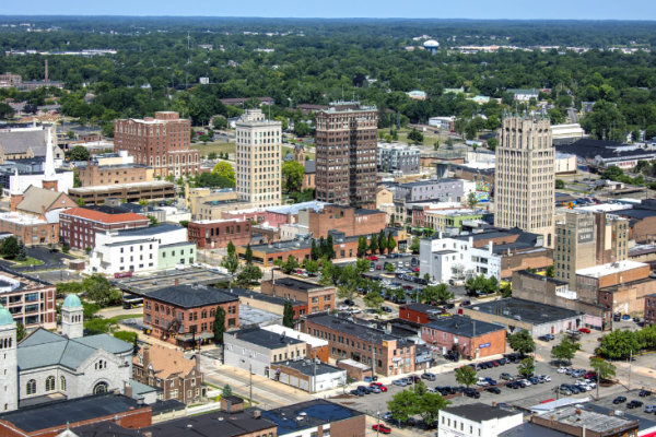 Aerial view of downtown Jackson, Michigan.
