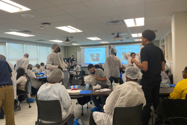 Students roleplaying as interns