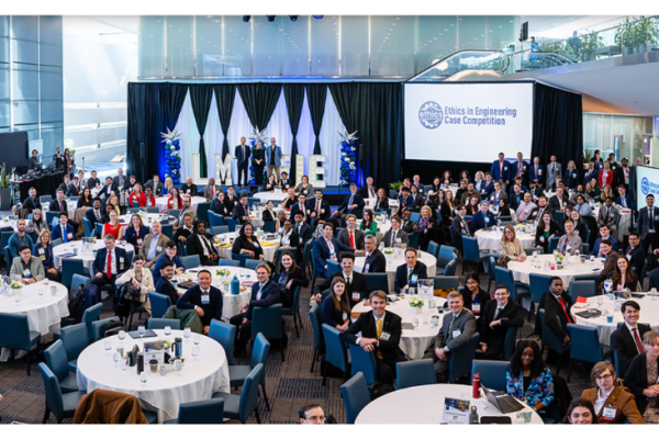 Students and professionals at the Ethics in Engineering Case Competition.